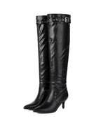 Black Matte Pointed-Toe Knee-High Boots