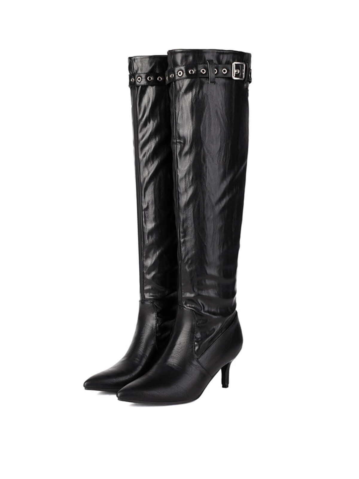 Black Matte Pointed-Toe Knee-High Boots