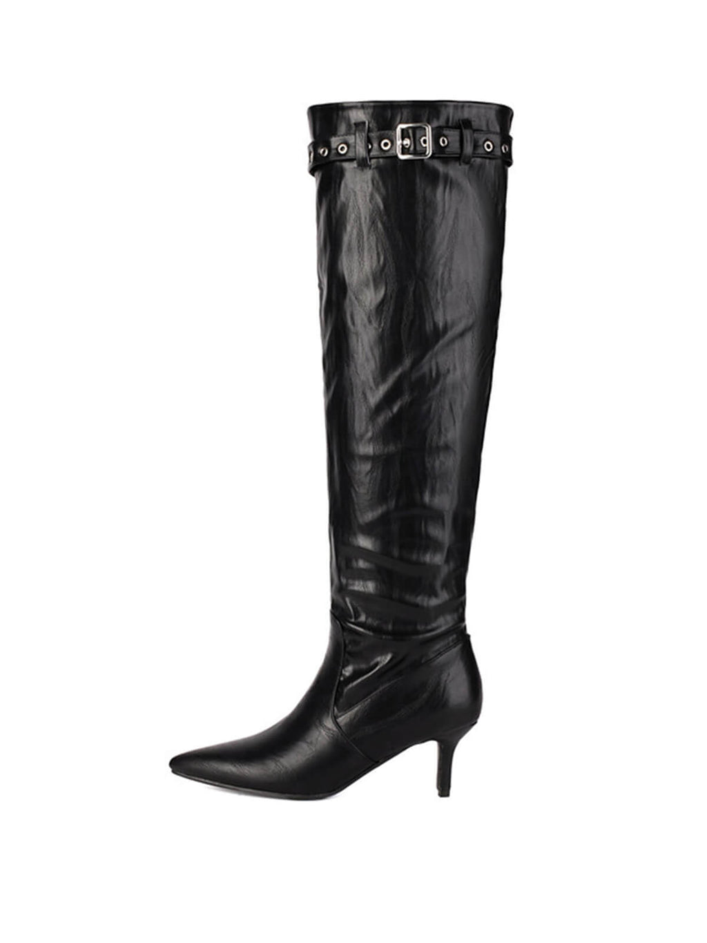 Black Matte Pointed-Toe Knee-High Boots