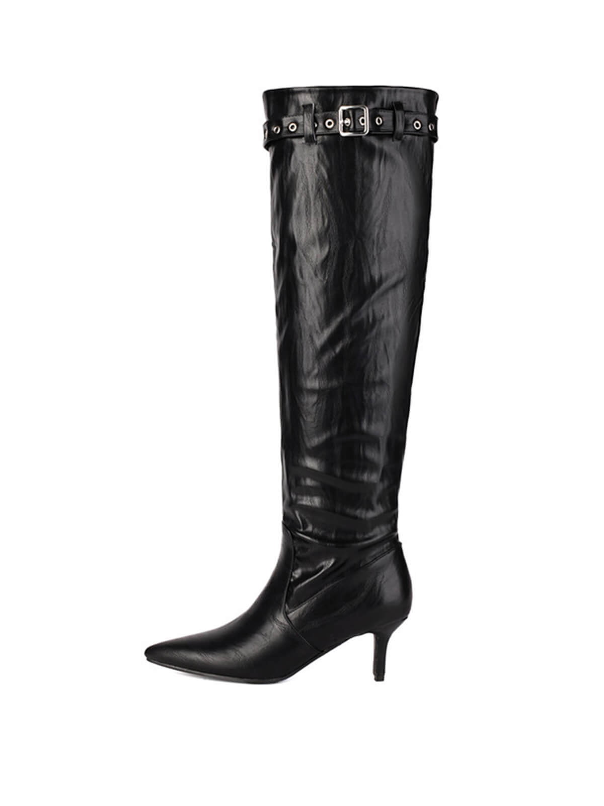 Black Matte Pointed-Toe Knee-High Boots