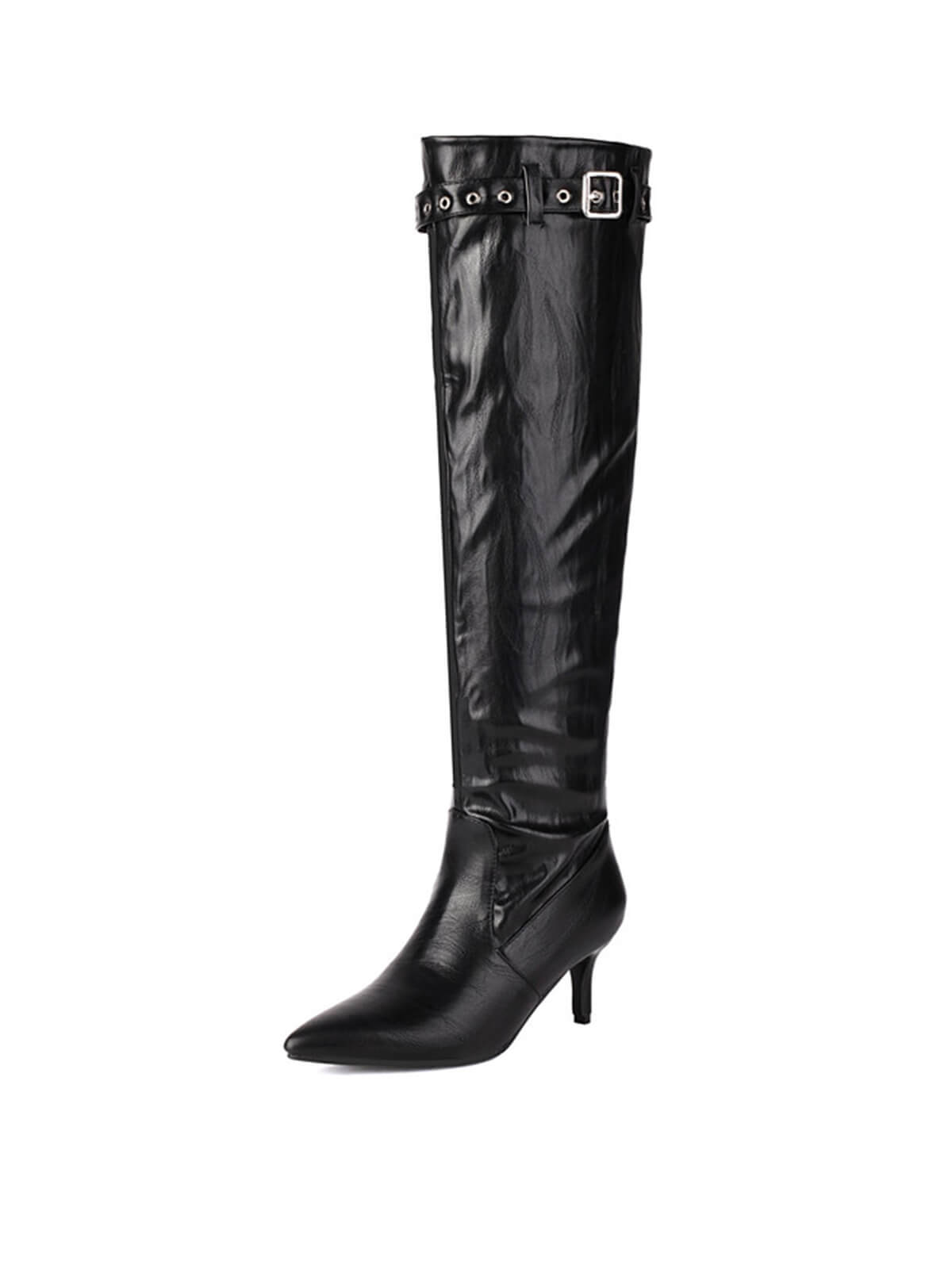 Black Matte Pointed-Toe Knee-High Boots