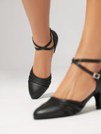 Black PU Leather Modern Waltz Heels