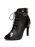 Black Patent Leather Lace-up Dance Shoes