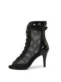 Black Patent Leather Mesh Heels Boots