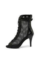 Black Patent Leather Mesh Heels Boots