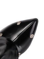 Black Pleated Knee-High Boots