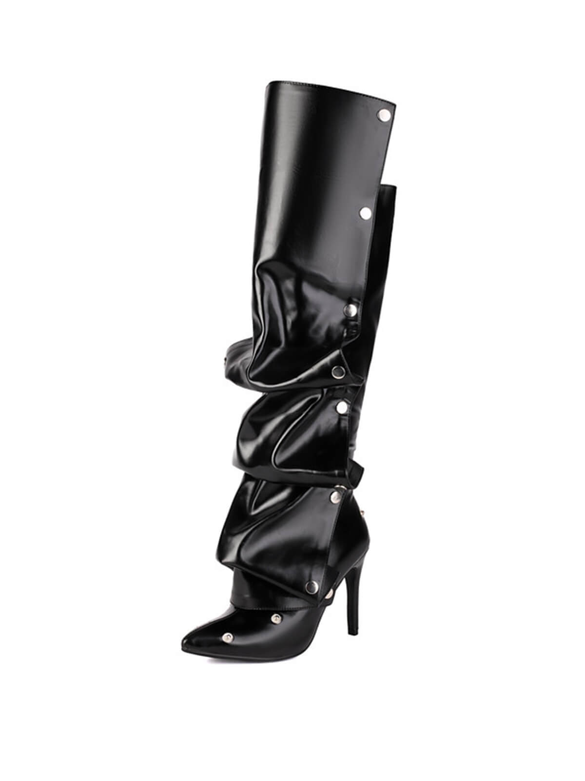Black Pleated Knee-High Boots