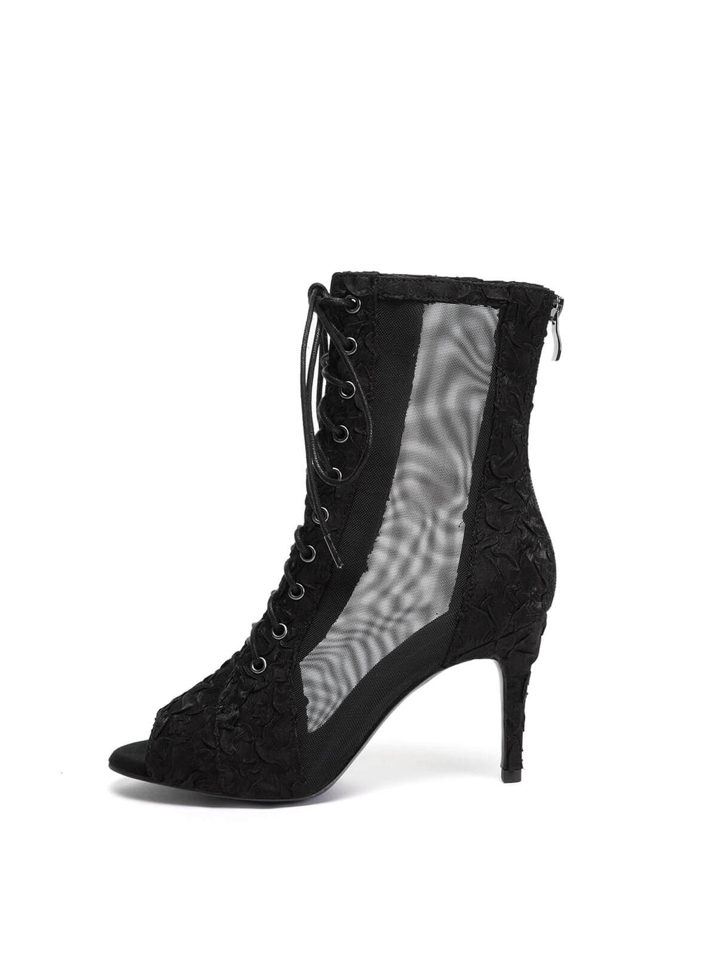Black Pleated Lace Up Ankle Heels Dance Boots