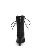 Black Pleated Lace Up Ankle Heels Dance Boots
