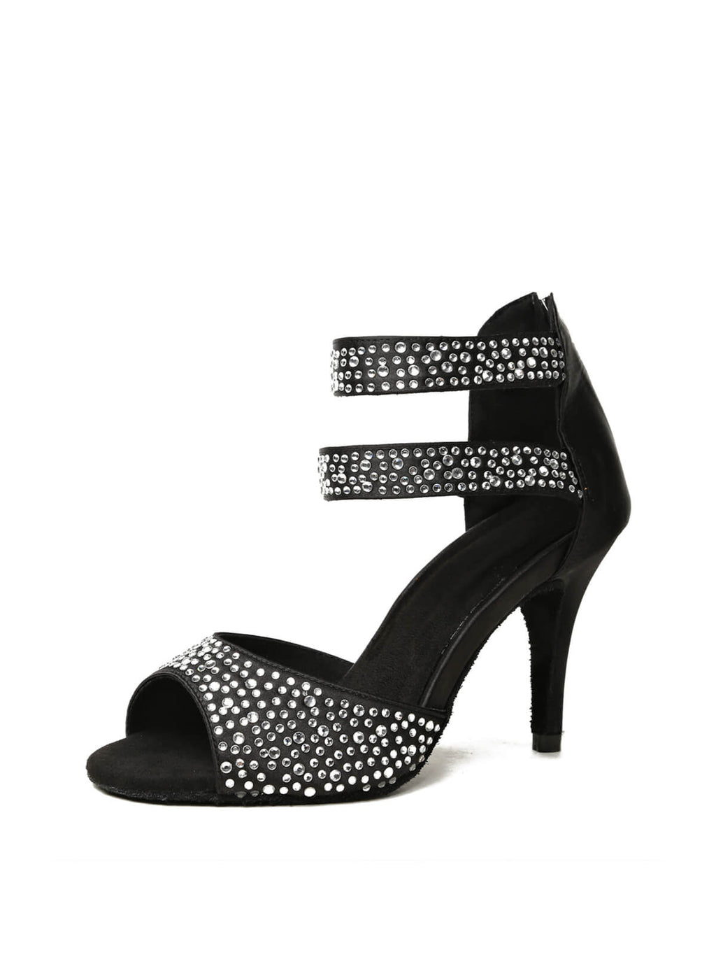 Black Rhinestone Ankle Strap Stiletto Heels
