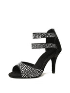 Black Rhinestone Ankle Strap Stiletto Heels