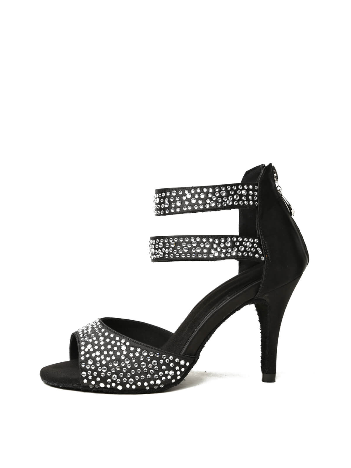 Black Rhinestone Ankle Strap Stiletto Heels