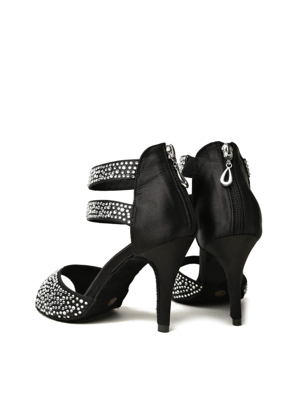 Black Rhinestone Ankle Strap Stiletto Heels