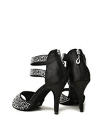 Black Rhinestone Ankle Strap Stiletto Heels