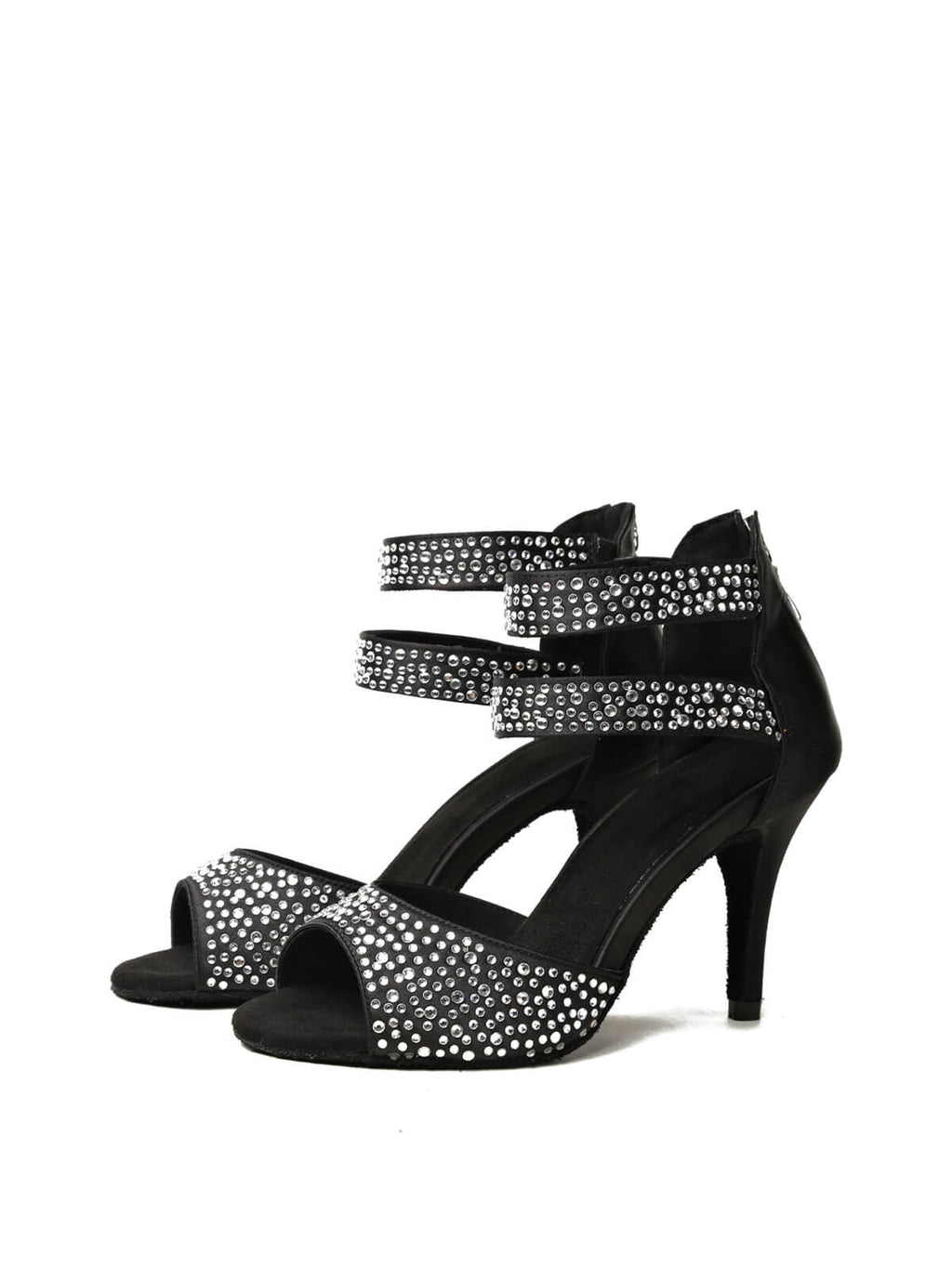 Black Rhinestone Ankle Strap Stiletto Heels
