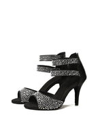 Black Rhinestone Ankle Strap Stiletto Heels