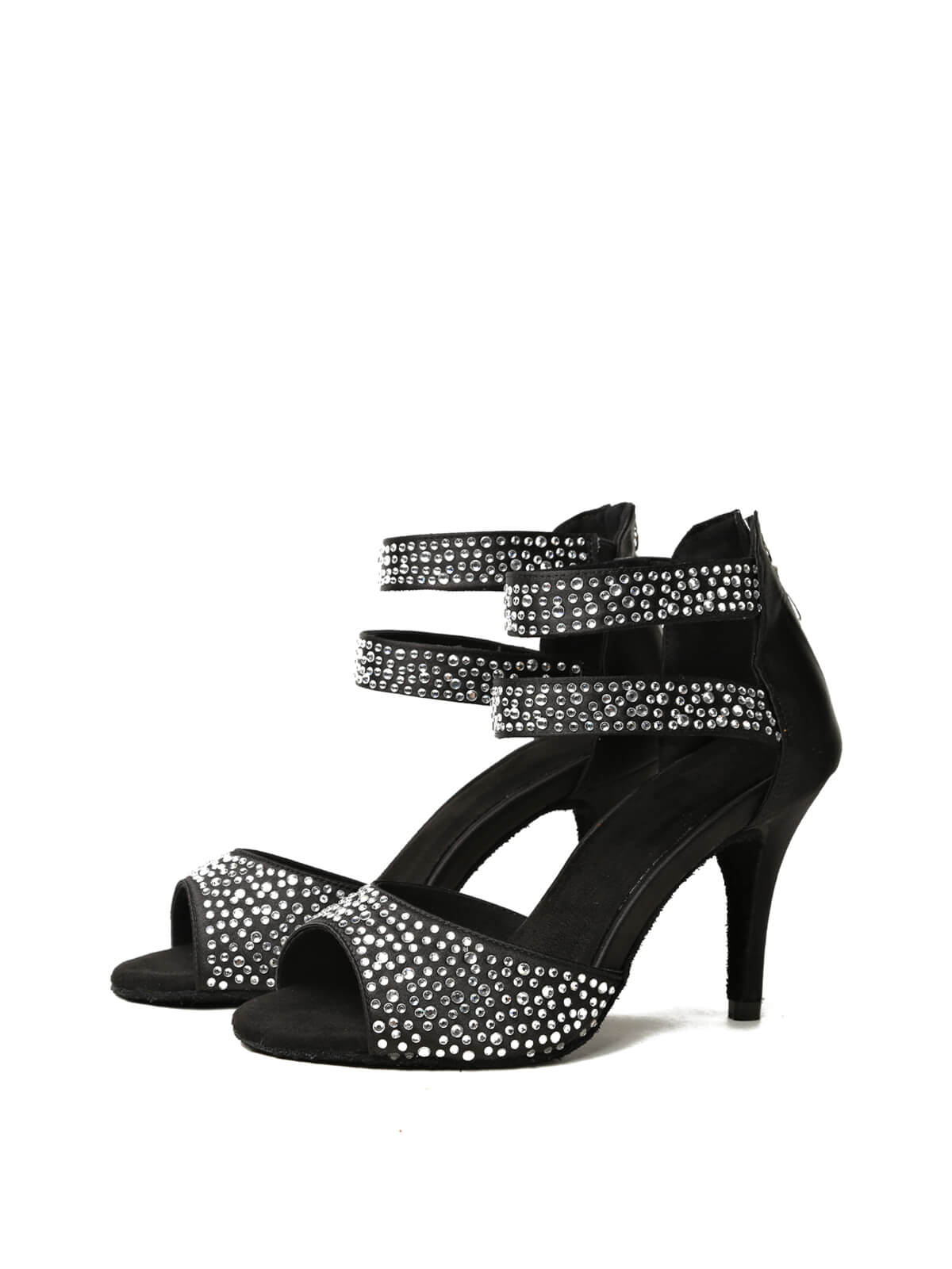 Black Rhinestone Ankle Strap Stiletto Heels