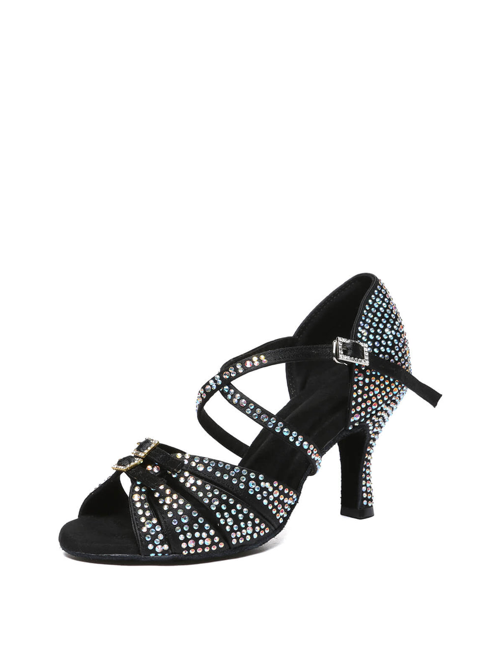 Black Rhinestone Criss-cross Strappy Latin Shoes