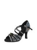 Black Rhinestone Criss-cross Strappy Latin Shoes