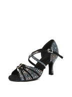 Black Rhinestone Criss-cross Strappy Latin Shoes