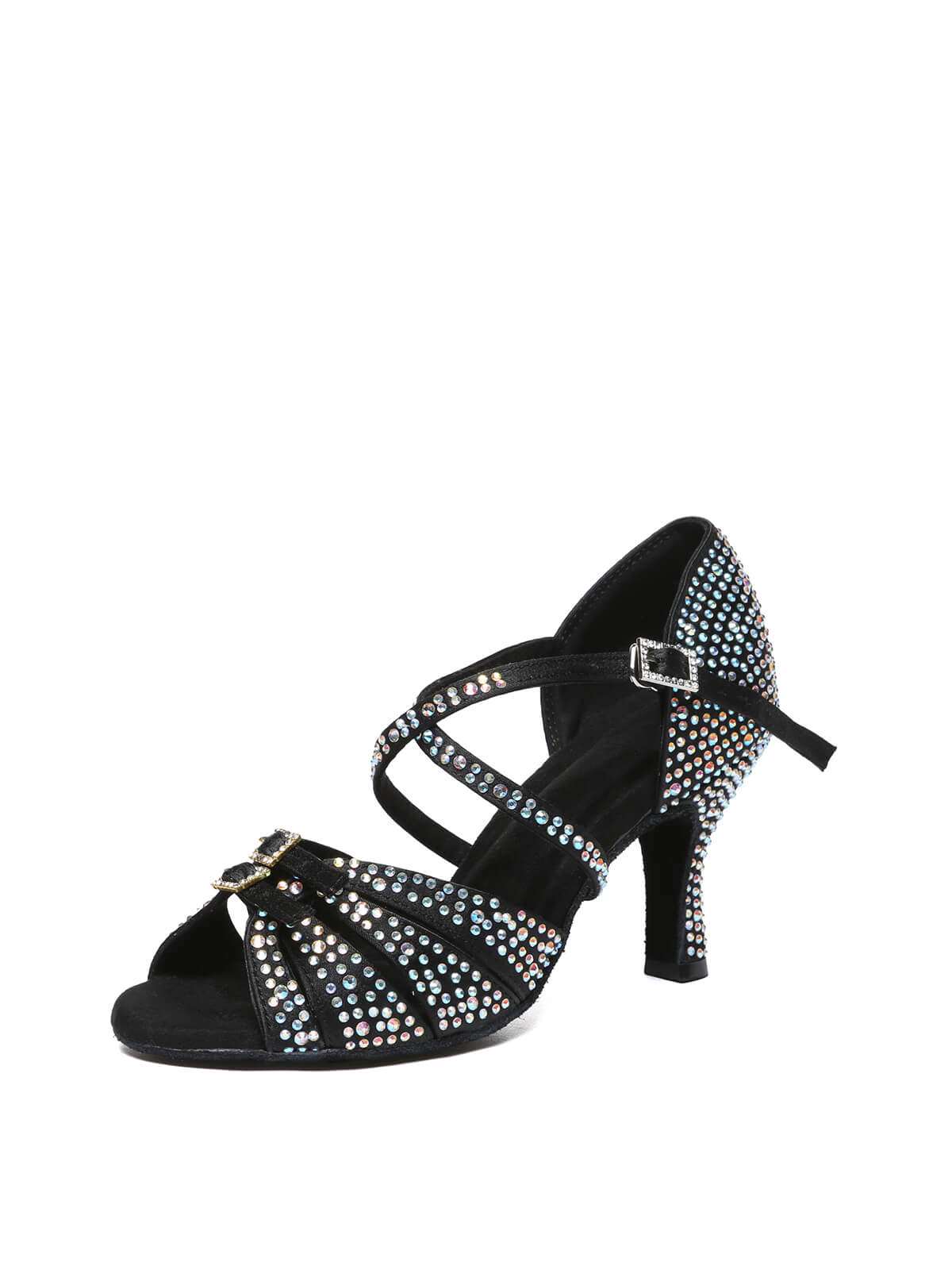 Black Rhinestone Criss-cross Strappy Latin Shoes