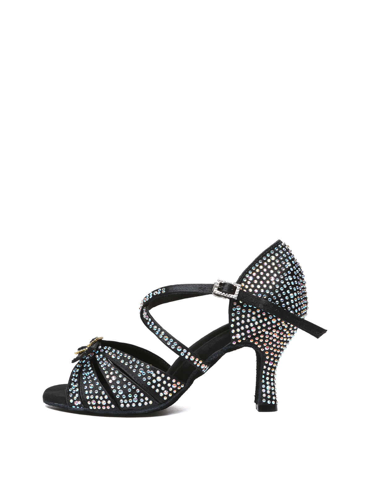 Black Rhinestone Criss-cross Strappy Latin Shoes