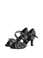Black Rhinestone Criss-cross Strappy Latin Shoes