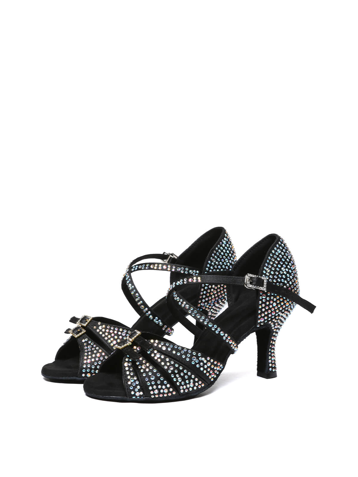 Black Rhinestone Criss-cross Strappy Latin Shoes
