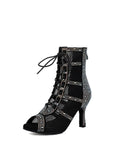 Black Rhinestone Lace Up Dance Boots