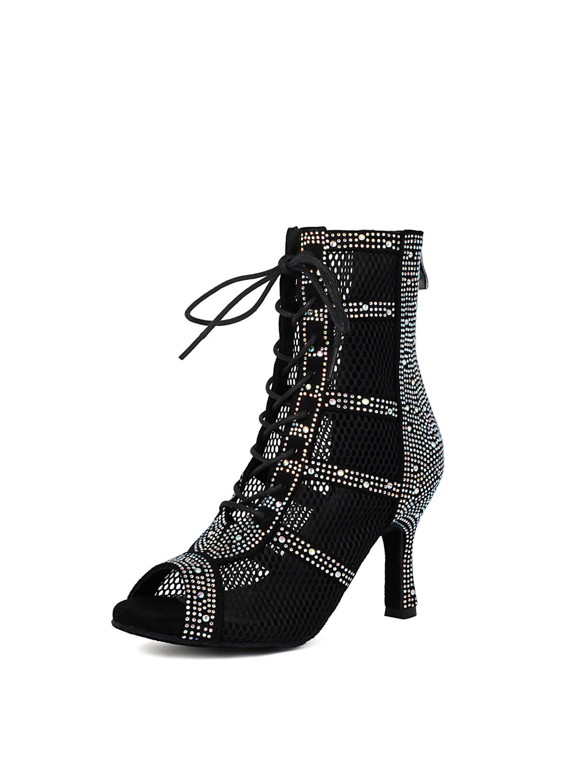 Black Rhinestone Lace Up Dance Boots