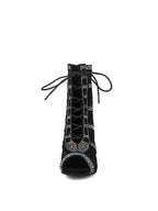 Black Rhinestone Lace Up Dance Boots