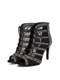 Bottes de danse nude à lacets et strass