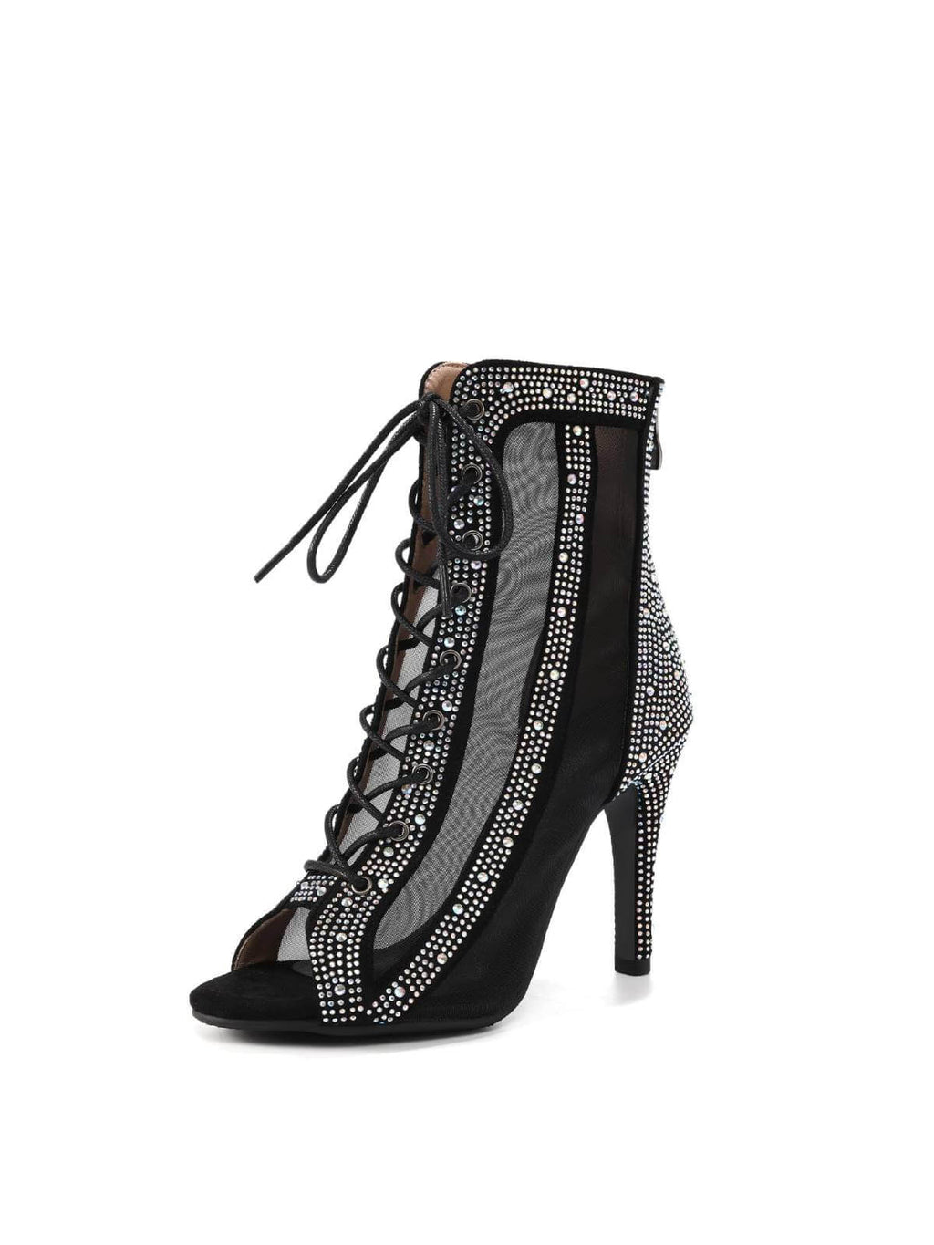 Bottes de danse nude à lacets et strass