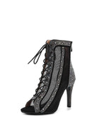 Bottes de danse nude à lacets et strass