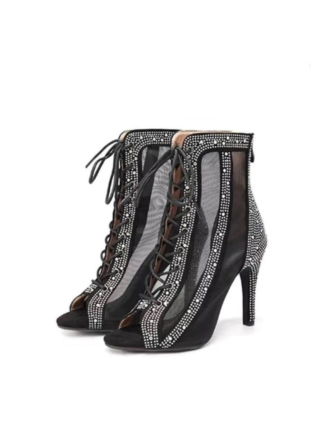 Bottes de danse nude à lacets et strass