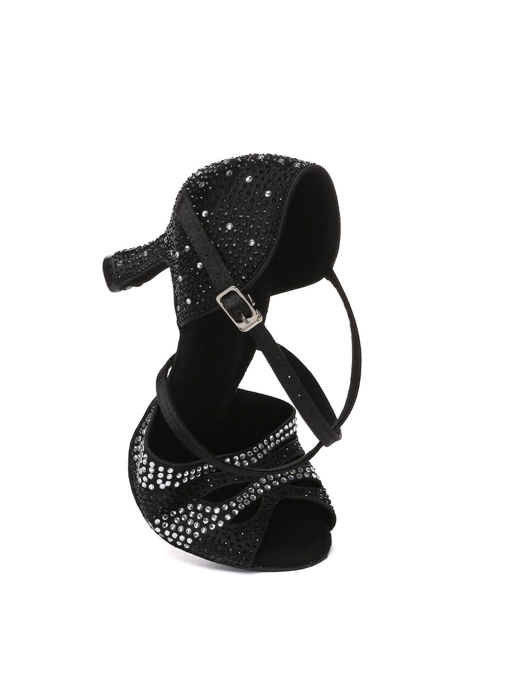 Black Rhinestone Latin High Heel Shoes