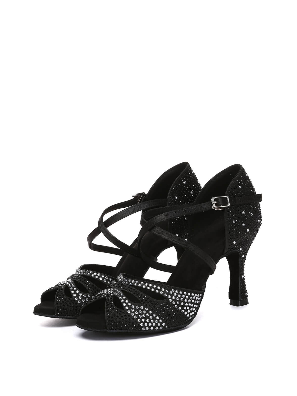 Black Rhinestone Latin High Heel Shoes