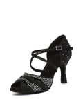 Black Rhinestone Latin High Heel Shoes