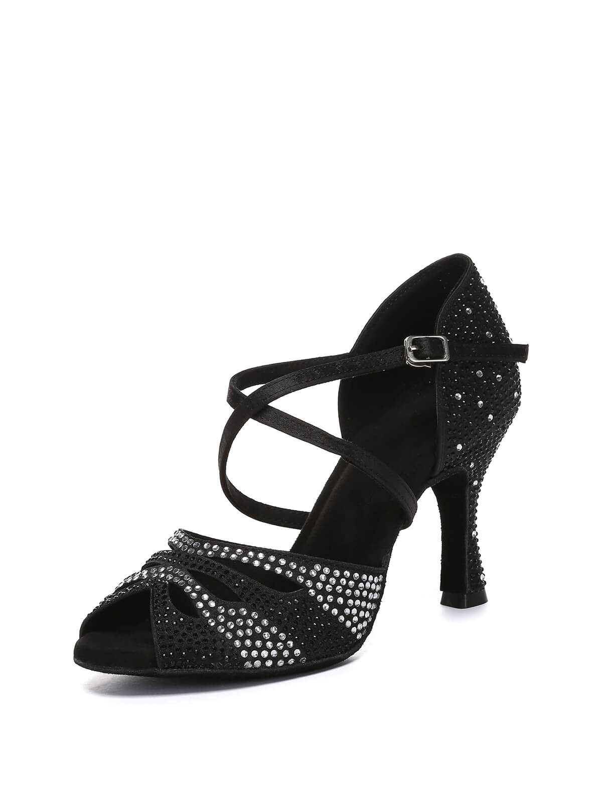 Black Rhinestone Latin High Heel Shoes