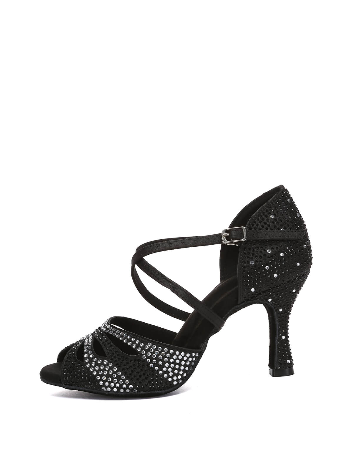 Black Rhinestone Latin High Heel Shoes