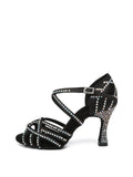 Black Satin Diamond Latin Shoes