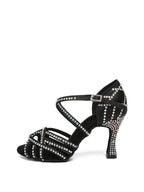 Black Satin Diamond Latin Shoes