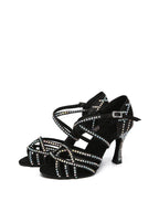 Black Satin Diamond Latin Shoes