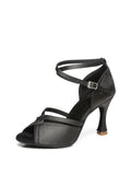 Black Satin Peep Toe Latin Tango Shoes