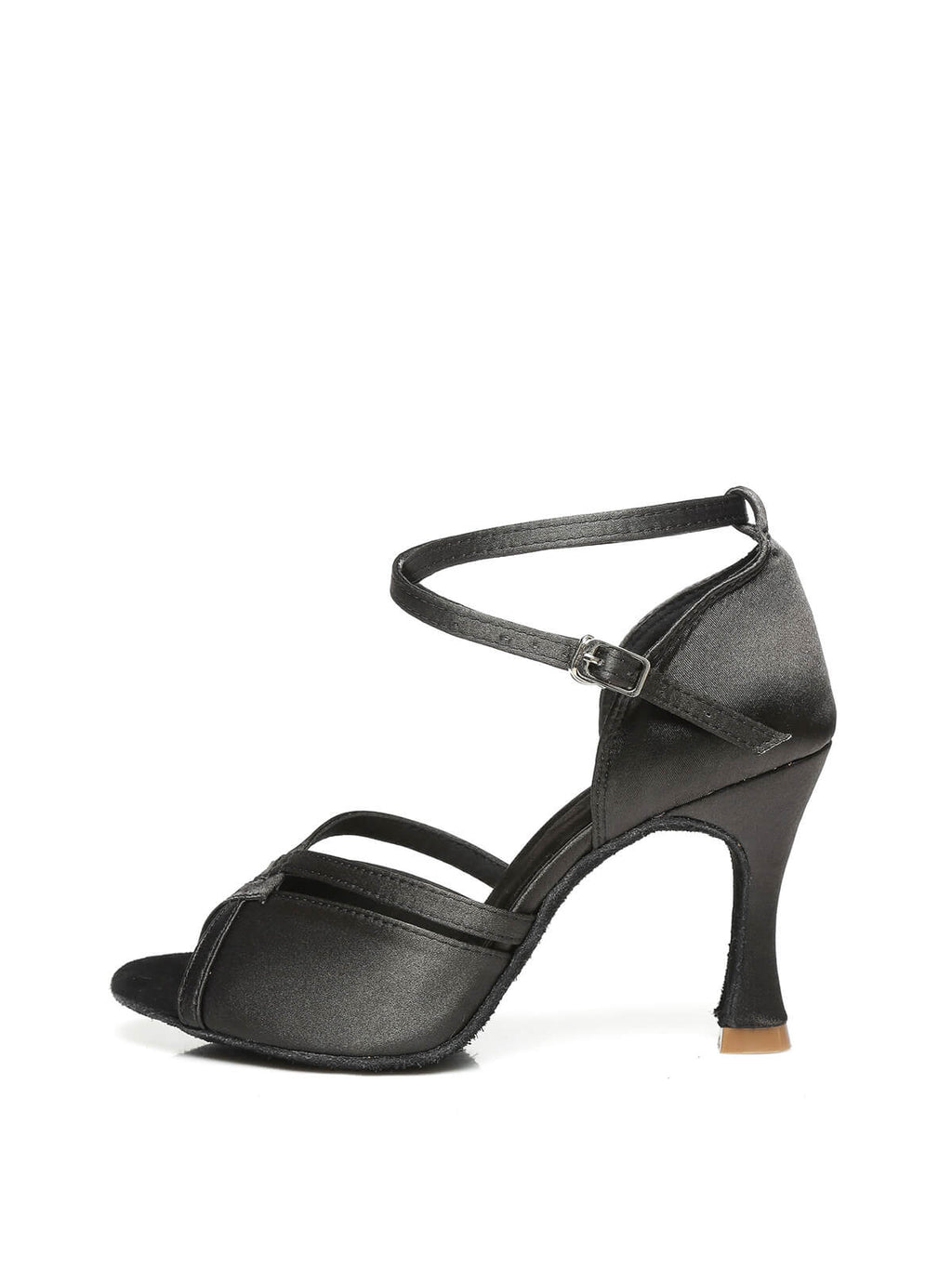Black Satin Peep Toe Latin Tango Shoes
