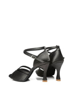 Black Satin Peep Toe Latin Tango Shoes