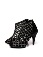 Black Satin With Diamonds Dance Shoes