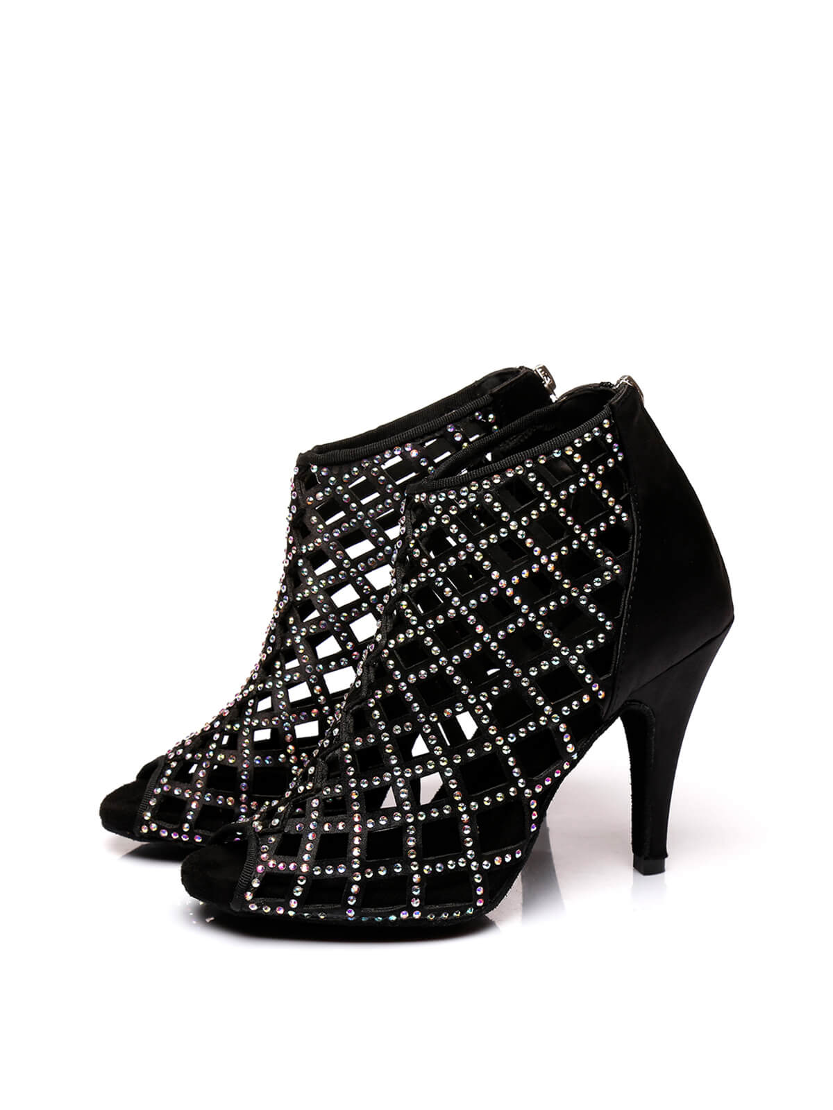 Black Satin With Diamonds Dance Shoes