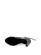 Black Satin Rhinestone Peep Toe Latin Tango Shoes