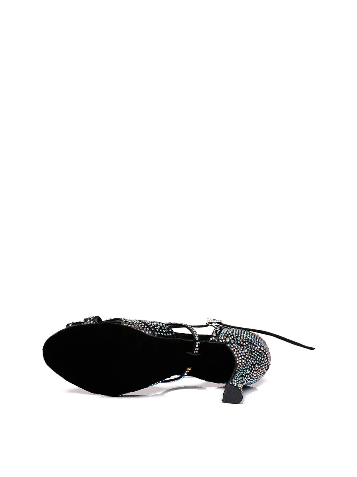 Black Satin Rhinestone Peep Toe Latin Tango Shoes